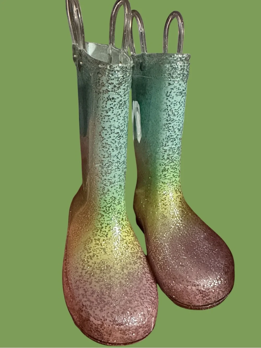 Cat & Jack Kids Glitter Ombre Rain Boots - Mint, Yellow & Pink- Size 9